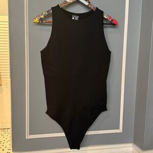 Women's Ribbed Bodysuit in Black, Size XL